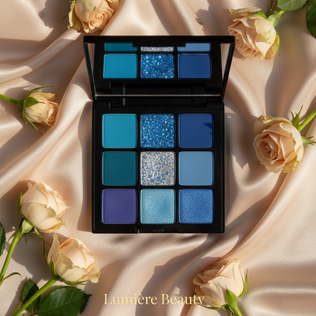 Palette Ombretti 9 Colori Blu – Matte, Glitter & Perlati