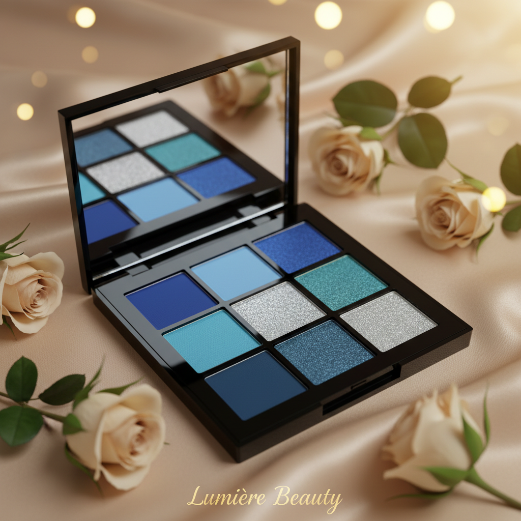 Palette Ombretti 9 Colori Blu – Matte, Glitter & Perlati