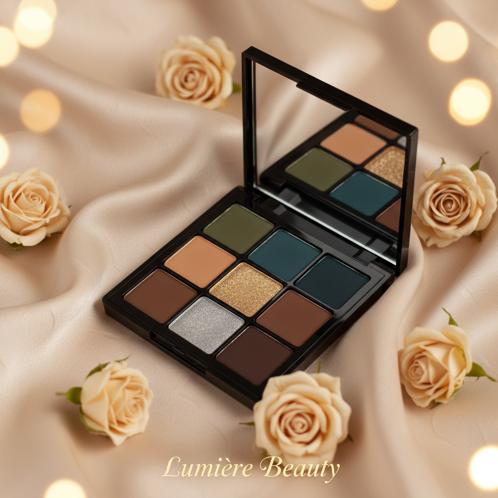 Palette Ombretti 9 Colori Verde Oliva – Matte, Glitter & Perlati
