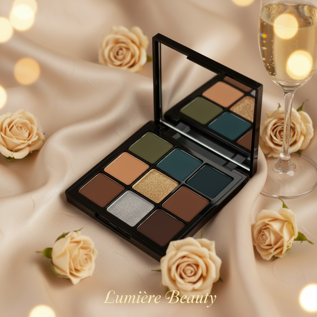 Palette Ombretti 9 Colori Verde Oliva – Matte, Glitter & Perlati