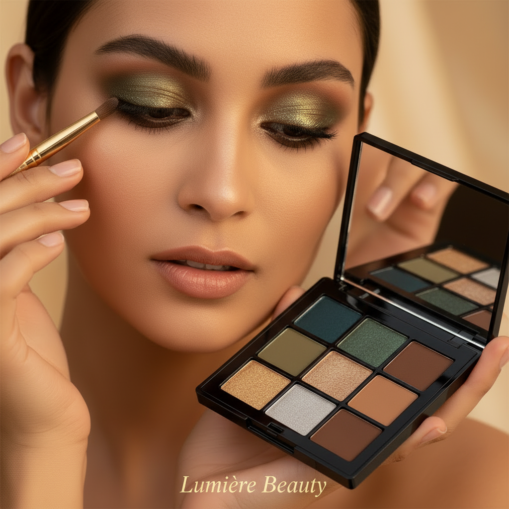 Palette Ombretti 9 Colori Verde Oliva – Matte, Glitter & Perlati