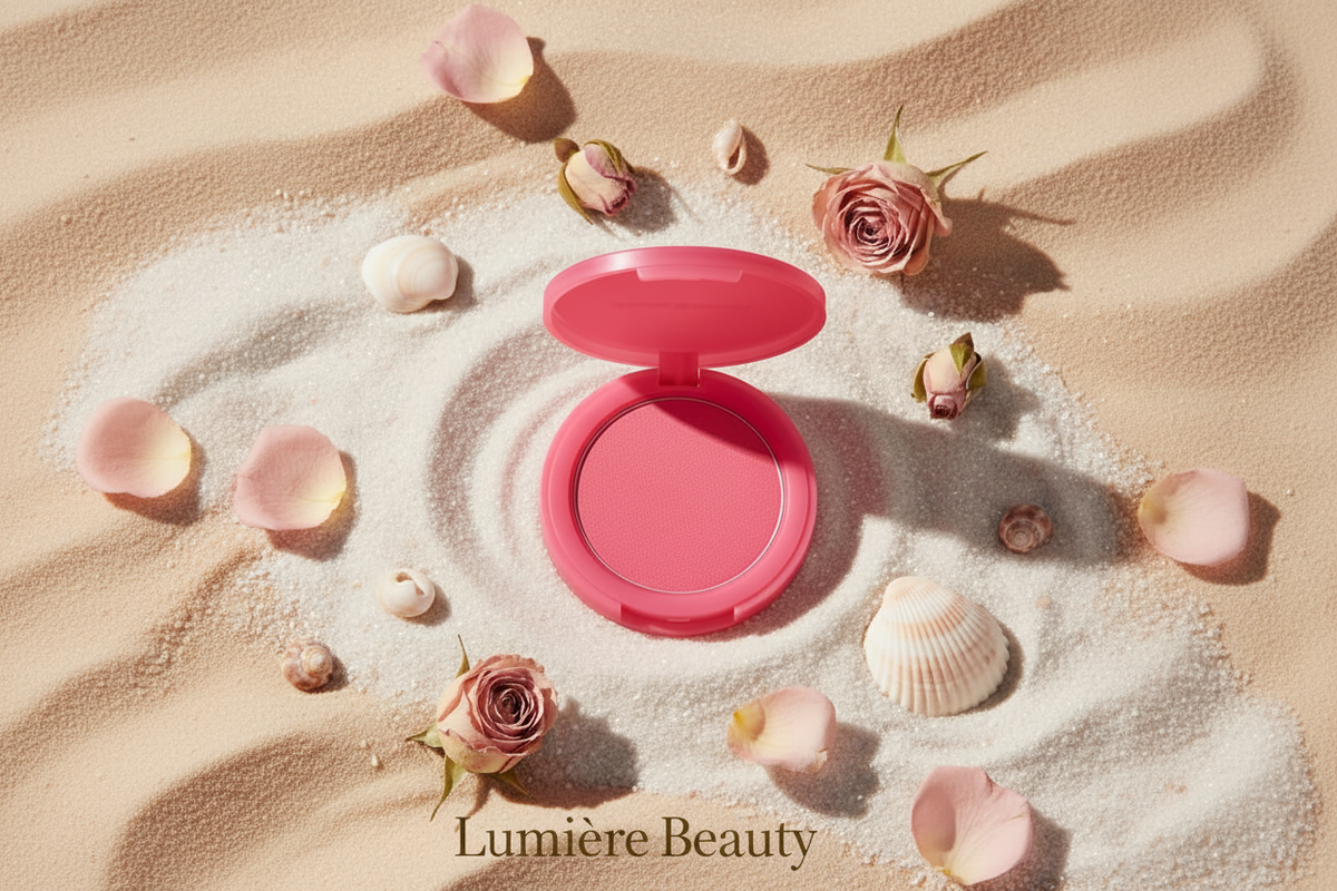 Blush Lumière Beauty - cipria fucsia cerchi sabbia logo dorato