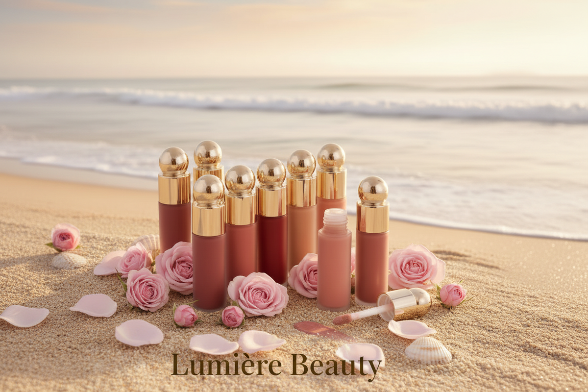 Lumière Beauty - lifestyle boccette spiaggia logo dorato